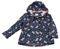 Tmavomodrá nepromokavá jarní bunda s jednorožci a kapucí C&A