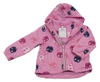 Růžová šusťáková jarní bunda s jablíčky a kapucí Topomini