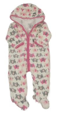 Biela chlpatá podšitá kombinéza so slonmi a kapucňou Absorba