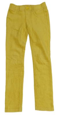 Žlté zamatové rebrované tregíny Benetton