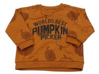 Oranžová mikina s dýněmi a nápisom Matalan