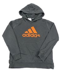 Šedá mikina s oranžovým logem a kapucí Adidas