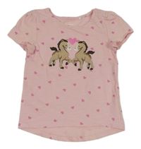 Ružové tričko s koňmi a srdiečkami Topomini
