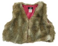 Hnedo-biela kožušinová podšitá vesta H&M