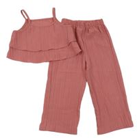 2 set - ružové kalhoty + ružový crop top s kanýry