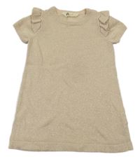 Béžovo-zlaté trblietavé svetrové šaty H&M