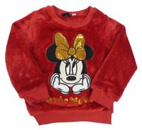 Červená chlpatá mikina s Minnie Disney