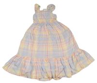 Světlemodro-svetloružové kockované dlhé šaty M&S