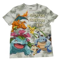Šedo-bílé batikované tričko s pokémony 
