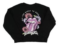 Čierna oversize mikina s potiskem - The Rolling Stones