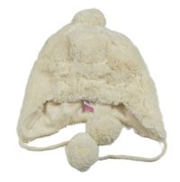 Smotanová kožušinová podšitá čapica s brmbolcom