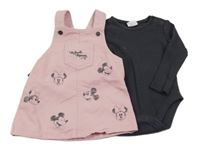 2set - Světlerůžové riflové laclové šaty s Minnie + tmavošedé body Disney