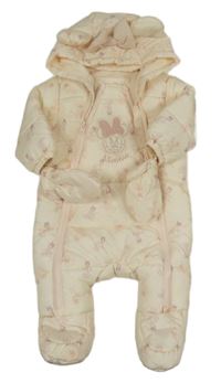 Smetanová šusťáková prošívaná zimní kombinéza s Minnií a kapucí Primark