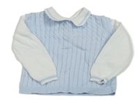 Světlemodro-biely ľahký sveter s golierikom