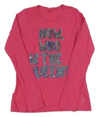 Fuchsiové triko s nápisem z flitrů Esprit