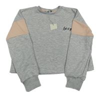 Nové - sivo-pudrová melírovaná oversize crop mikina s nápisom Miss E-vie