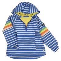 Modro-bílá pruhovaná šusťáková jarní bunda s kapsou a kapucí Joules