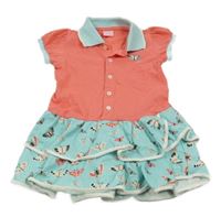 Ružovo-belasé bavlnené šaty s golierikom a motýly