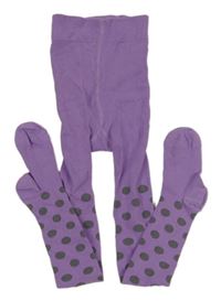 Fialové punčocháče s tmavošedými puntíky POCOPIANO