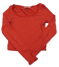 Červené žebrované crop triko H&M