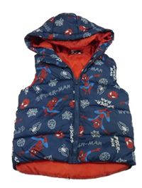 Tmavomodrá šušťáková zateplená vesta so Spidermanem a kapucňou Marvel