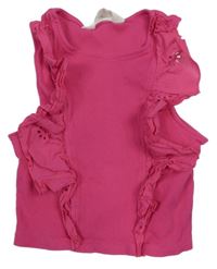 Fuchsiový rebrovaný crop top s madeirovými volániky H&M