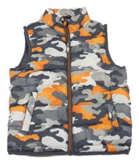 Sivo-bielo-oranžová army šušťáková zateplená vesta Mountain Warehouse