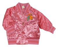 Růžový saténový podšitý bomber s kvietkami H&M