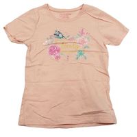 Svetloružové tričko s nápisom a kvetmi Primark