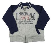 Šedo-tmavomodrá propínací mikina s nápisem Timberland