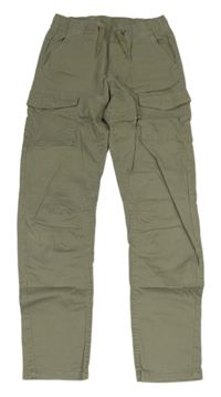 Khaki cargo plátěné kalhoty s kapsami Stooker 