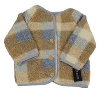 Nové - Béžovo-modrá kockovaná huňatá podšitá bunda Dunnes