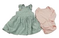 2set - Světlezelená manšestrová laclová sukně s puntíky + růžové body Primark