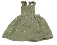 Khaki menšestrová na traká sukňa s kvietkami