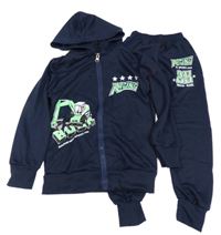 2set - Tmavomodrá propínací mikina s bagrem a kapucí + tepláky 