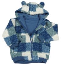 Modro-biela kockovaná huňatá bunda s kapucňou George