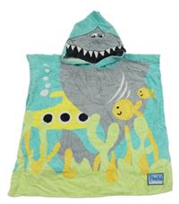 Tyrkysové froté osuškové pončo se žralokem a kapucí Primak