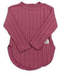 Ružovo-sivý melírovaný rebrovaný sveter s nášivkou