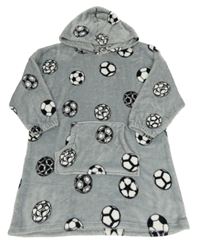 Šedá chlupatá oversize mikina s míči a kapucí 