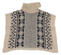 Svetloružová -tmavomodré vzorované pletené pončo s rolákom Matalan