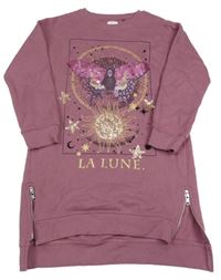 Růžová dlouhá mikina s motýlem a zipy Next