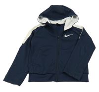 Tmavomodro-bílá propínací sportovní funkční mikina s logem a kapucí Nike