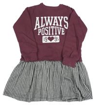 Vínovo-kostkované teplákové šaty s nápisem F&F