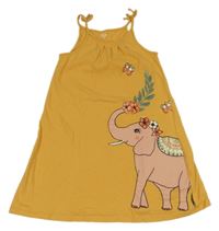 Okrové bavlnené šaty so slonom C&A