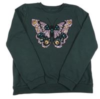 Tmavozelená mikina s motýlom a flitrami C&A