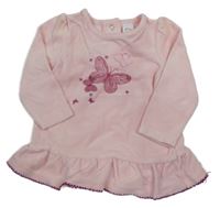 Svetloružová zamatová peplum mikina s motýly C&A