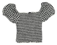 Černo-bílé kostkované žabičkové crop tričko New Look