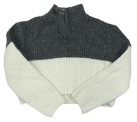 Sivo-smotanový rebrovaný oversize crop sveter George