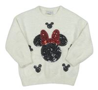 Smotanový chlpatý sveter s Minnie z flitrů Disney