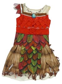 Kockovaným - Hnedo-červeno-zelené šaty s listami a broží a flitry - Moana Tu